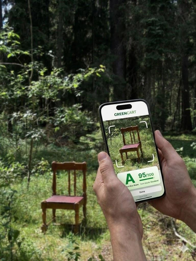 GreenCart scanning a wooden chair in the forest